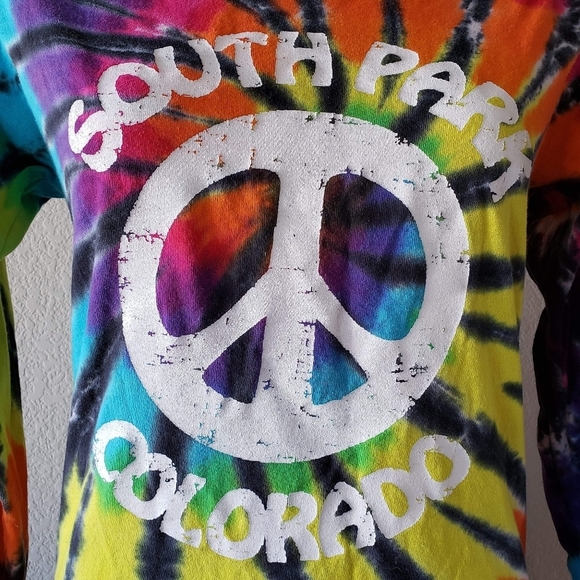 Gildan | Vibrant Tie Dye Hippie South Park 100% Cotton Long Sleeve Tee Women's S - Picture 5 of 7